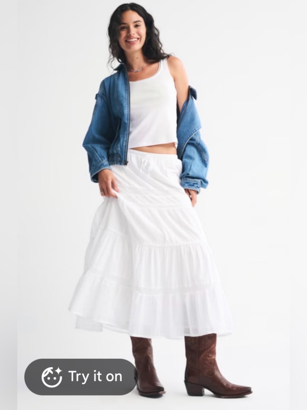 Abercrombie White Tiered Maxi Skirt
